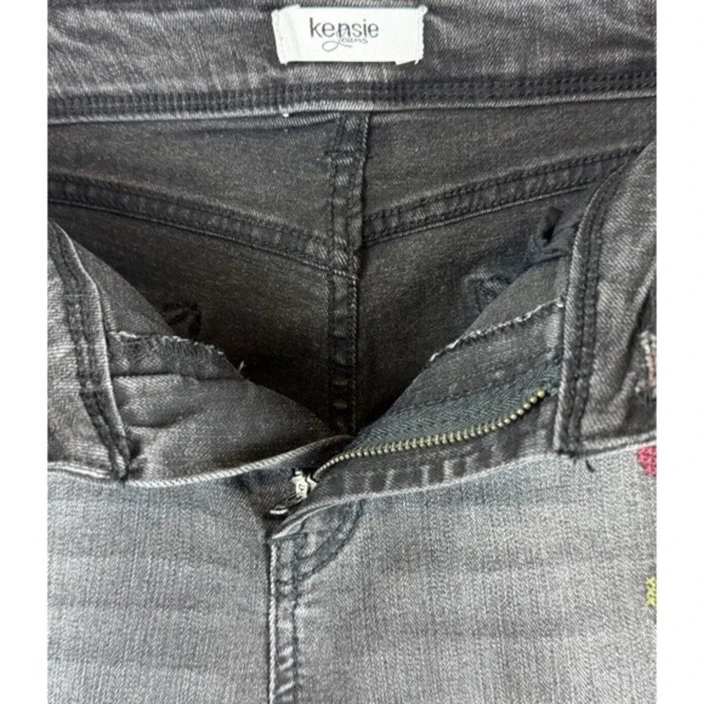 Kensie‎ Jeans Embroidered Floral Skinny Denim Pants Gray 10 Y2K Streetwear 63-23